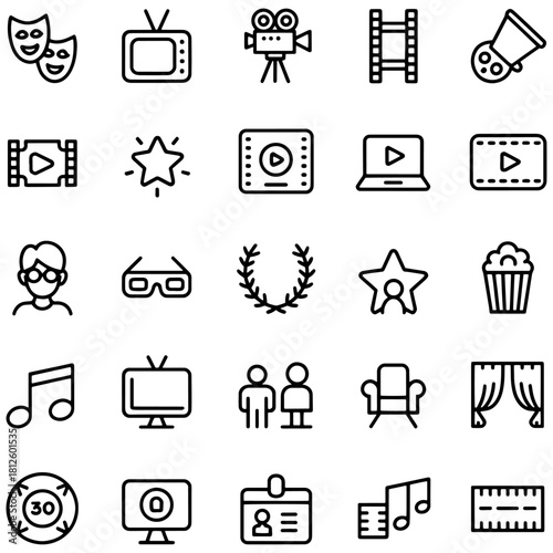 Set of entertainment icons simple line vector design elements for web and mobile apps isolated on white background