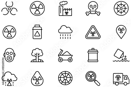 Set of hazard and pollution icons simple line vector design element for infographic presentation and web isolated on white background