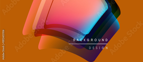 Abstract colorful layers overlap, creating dynamic visual effect. Orange background complements vibrant gradients. Text reads background design.