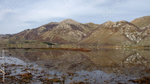 mountain landscape with lake and mountains
