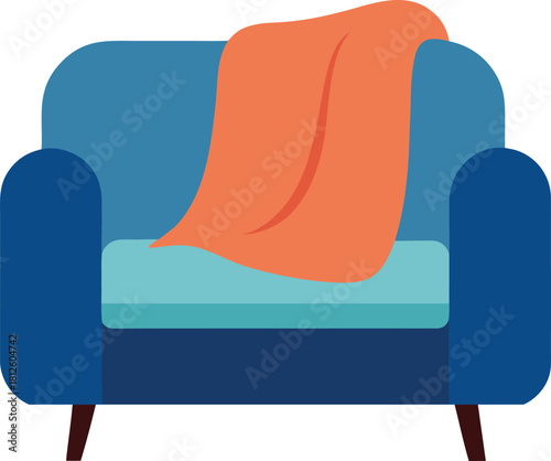 Soft fleece blanket draped over a modern cozy couch in warm hygge inspired style Vector illustration