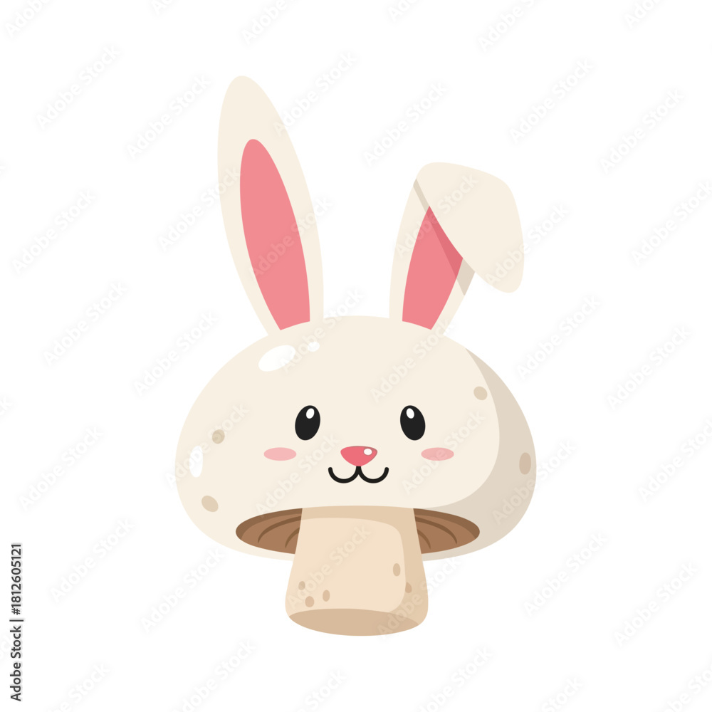 Fototapeta premium Cute mushroom character with rabbit ears and facial features vector isolated on white background