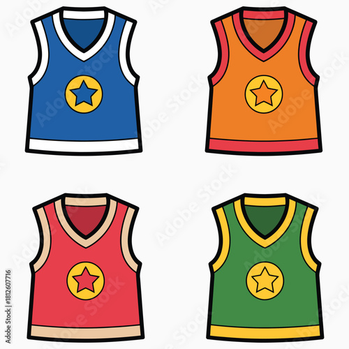 Basketball jersey icon, flat style vector illustration, sports apparel concept, digital graphic for apps, websites, team branding, posters, merchandise, and athletic design projects.