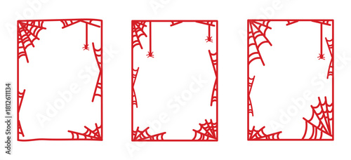 Spider web frame collection vector illustration. Halloween holiday vertical border template.