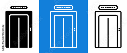 Elevator lift icon featuring an outline stroke with different thickness levels. Vector illustration showing a simple lift symbol for navigation, signage, interface design. 
