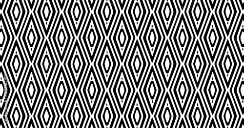 Black and white seamless pattern featuring elongated diamond shapes arranged in a repeating geometric layout. Ideal for backgrounds, packaging, and textile prints.