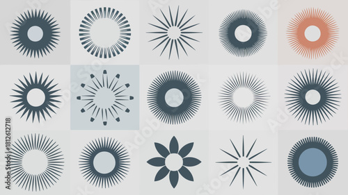 Collection of various geometric patterns and abstract designs with radial symmetry isolated on