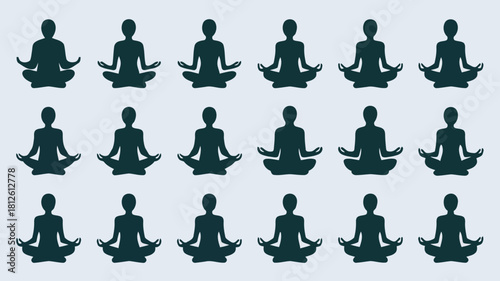 Group of people meditating in lotus position, sitting crosslegged, calm and peaceful, yoga meditation, mindfulness, relaxation, spiritual practice