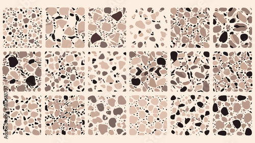 Abstract background with various organic shapes and patterns in beige and brown tones