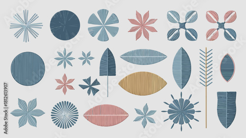 Colorful abstract floral and geometric patterns with various shapes and designs