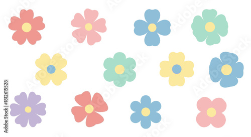 Colorful and vibrant floral illustrations in a playful and cheerful style.