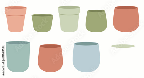 Collection of various empty plant pots in different shapes and colors.