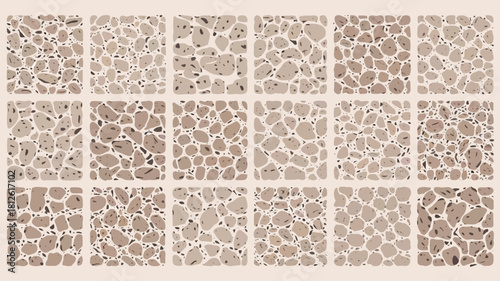A collection of various abstract patterns and textures in beige and brown tones, showcasing intricate designs