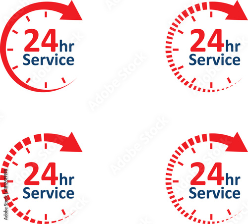 24 hours service clock icon vector set 24h open all day service concept 24 hours service 