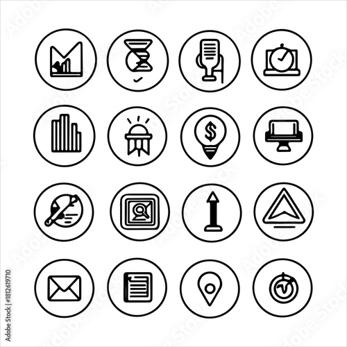 A Dynamic Success 16 Challenge Icons Symbol, Showcasing Obstacle and Motivation in a Flat Design Minimalist Vector for Digital Business Growth Strategy Development.