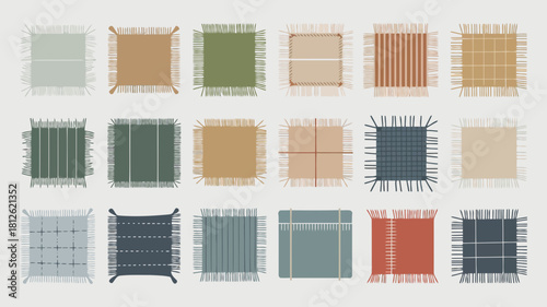 Collection of various abstract woven fabric textures and patterns in different colors and styles