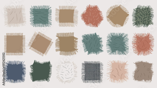 Collection of various fabric textures and patterns displayed in a grid format with different colors and designs