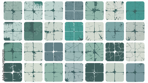 Abstract geometric patterns with various shades of blue and green, showcasing intricate line work and artistic design elements