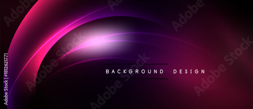 Abstract neon curves create dynamic background. Gradient shades transition from purple to pink. Minimalist text reads background design.