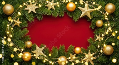 Wallpaper Mural Festive christmas frame with golden ornaments and lights Torontodigital.ca