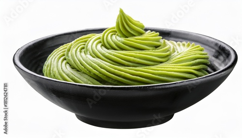 Fresh Wasabi Swril In A Black Bowl Isolated On Transparent Background