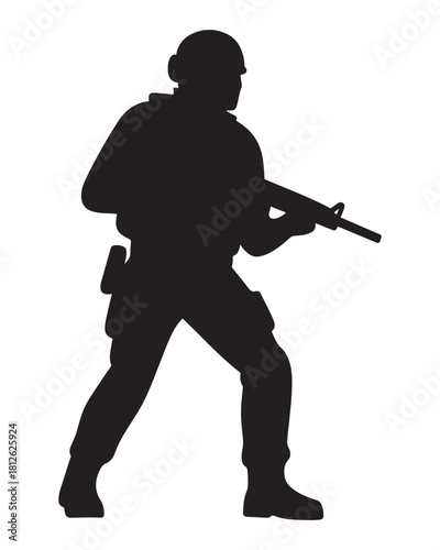 Soldier Silhouette, Military Vector, Armed Tactical Figure, Combat Soldier Clipart, Army Silhouette Illustration, Tactical Forces Graphic