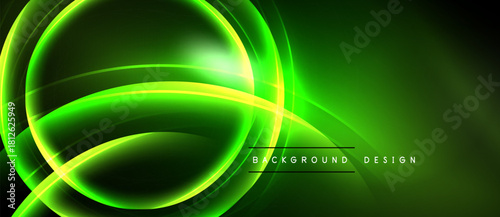 Bright neon lines form abstract shapes. Green dominates design with subtle yellow highlights. Modern, dynamic visual effect.