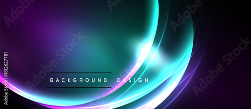 Abstract vibrant background. Smooth curves, purple, teal hues create dynamic visual effect. Modern design element.