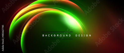 Abstract neon curves create vibrant background. Green, orange, red hues blend seamlessly. Modern design element for digital projects.