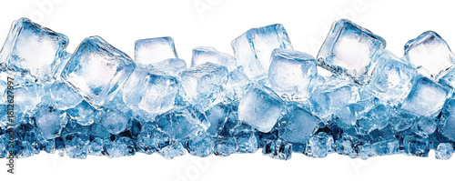 A group of clear ice cubes arranged in a row