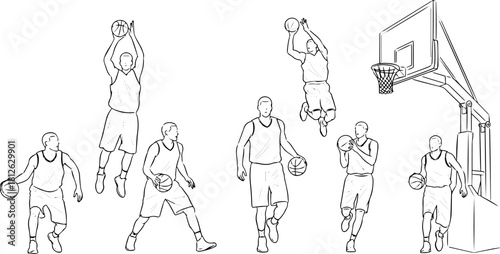 Basketball player line art illustration dynamic action digital connectivity