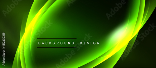 Abstract green background. Smooth curves create dynamic light effects. Modern design suitable for presentations, banners, websites.
