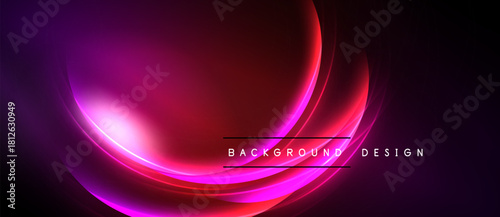 Abstract vibrant curves, pinks, reds dominate dark background. Smooth gradients create dynamic visual effect. Modern design element.