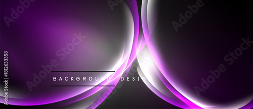 Abstract purple design features flowing curves, light effects. Dark background creates dramatic visual impact. Modern, elegant style.