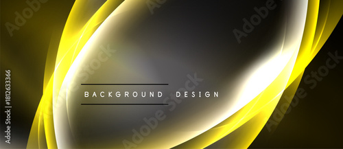 Abstract yellow, gray design. Smooth curves create dynamic visual flow. Text reads background design centered within shape. Modern aesthetic.