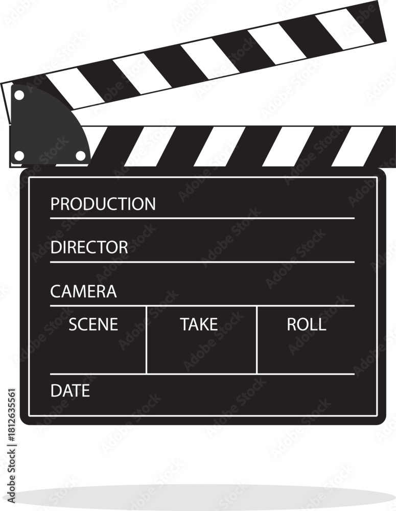 Obraz premium Film production, film reel board, film production icon isolated on white background. Vector cartoon illustration, poster.