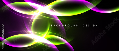 Abstract glowing lines form dynamic curves. Bright colors contrast against dark background. Modern design element, visually striking.