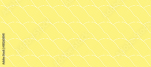 Seamless background with pasta and wavy yellow spaghetti lines. Abstract geometric pasta pattern in vector for Italian cuisine, noodle wallpapers, culinary posters, restaurant menus, and packaging