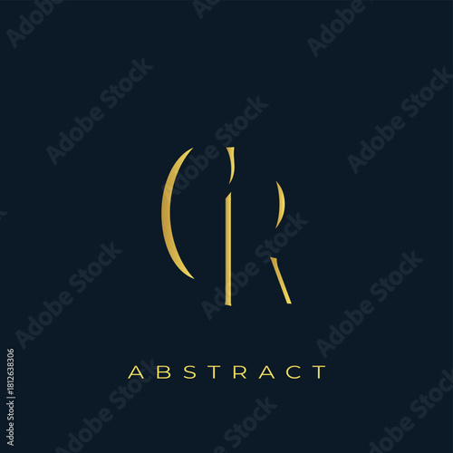 CR Abstract Golden Logo Design. Abstract Golden Symbol Composition on a Dark Navy Blue Background