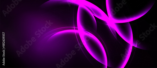 Abstract purple lines form flowing shapes against dark background. Brightness creates dynamic visual effect. Simple, modern design.