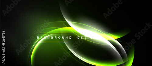 Abstract green light streaks form flowing shapes. Dark background enhances luminous curves, creating dynamic visual effect.