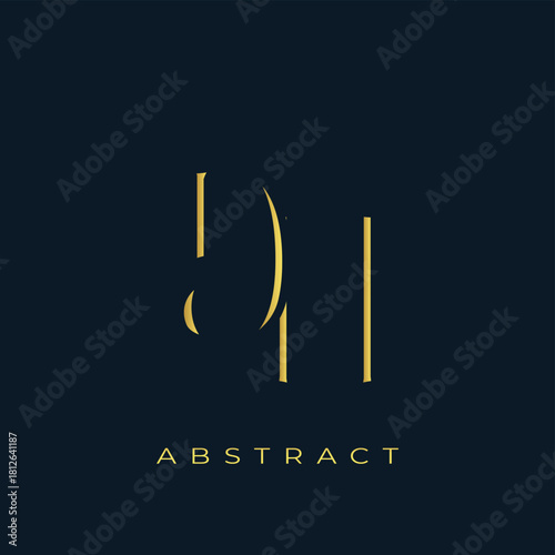 DH Abstract Golden Logo Design. Abstract Golden Symbol Composition on a Dark Navy Blue Background