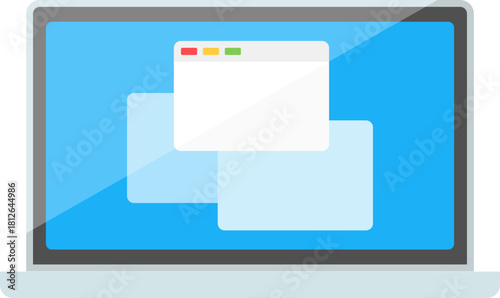 Laptop icon. Notebook with open tabs isolated on white background. Vector cartoon illustration, poster.