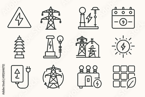 Electricity & Power Grid Line Icons