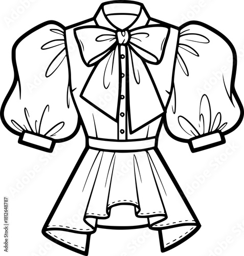 Stylish women’s blouse with puff sleeves and bow tie detail  