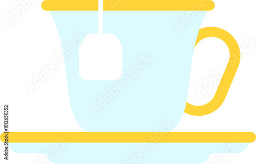Cup of tea, teacup icon with a tea bag isolated on a white background. Cup icon. Vector, cartoon illustration, poster.