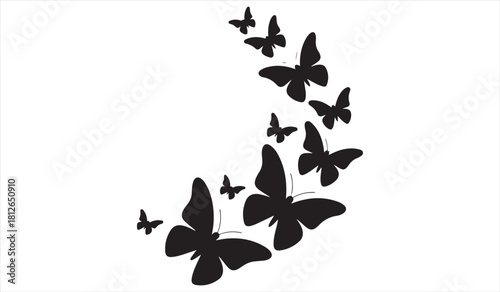 Vector Butterfly Flight Path with Elegant Black Silhouettes in Various Sizes