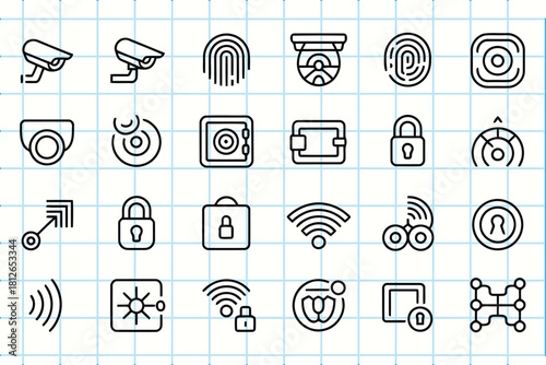 Collection of security and surveillance icons in a grid layout