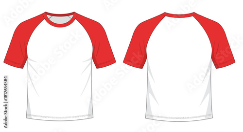 Technical Fashion Flat Sketch of Short Sleeve Raglan T-Shirt Template Front and Back View