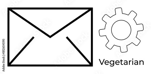 Envelope and gear icon symbolizing communication and operational systems. Ideal for automation, teamwork, mailing, technology, messaging, workflow, problem-solving. Simple flat metaphor
